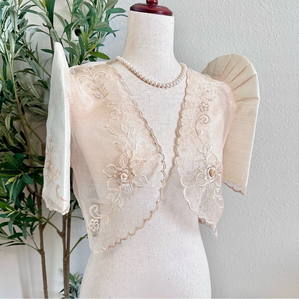 Natural Pina Organza Terno Sleeve Filipiniana Bolero 🖤